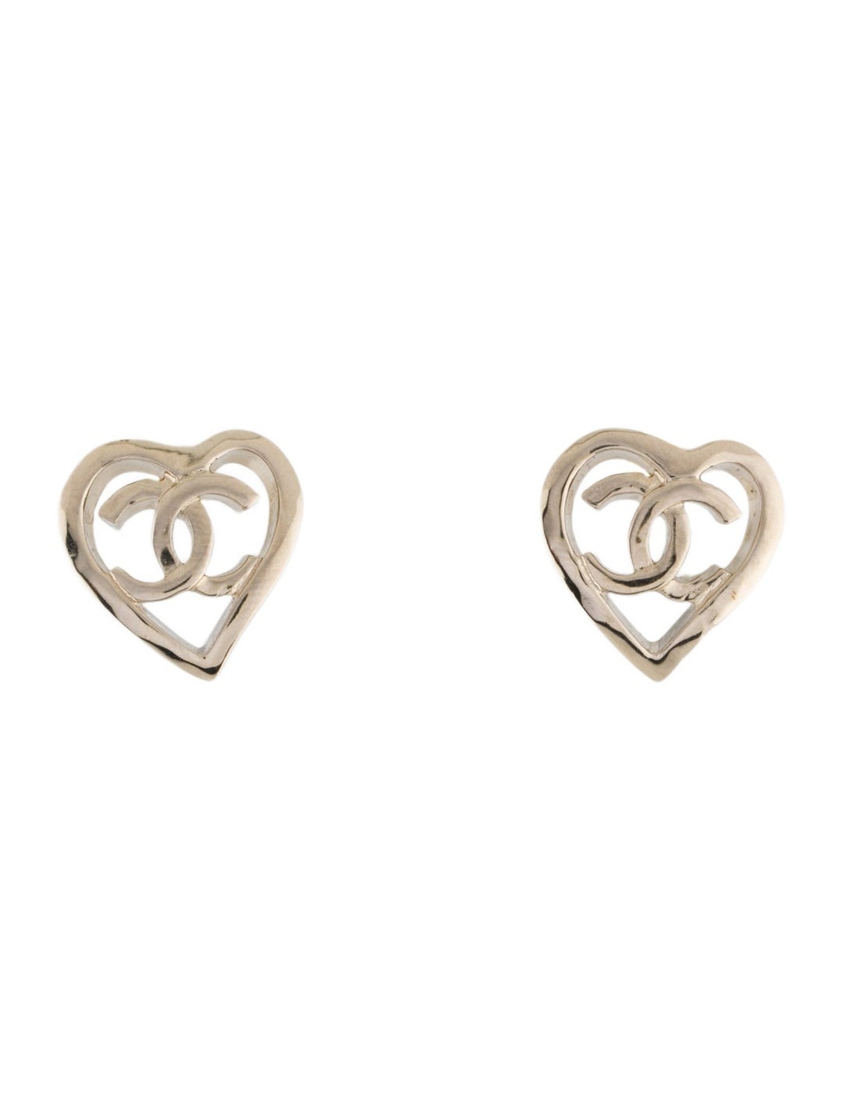 Chanel Gold-Tone Interlocking Cc Heart Stud Earrings Nwt